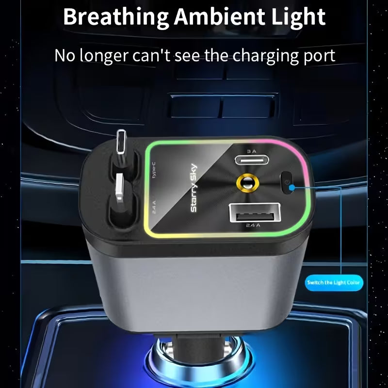 Chargeur de Voiture Rétractable 4-en-1