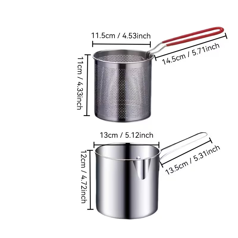 Friteuse en acier inoxydable avec panier.