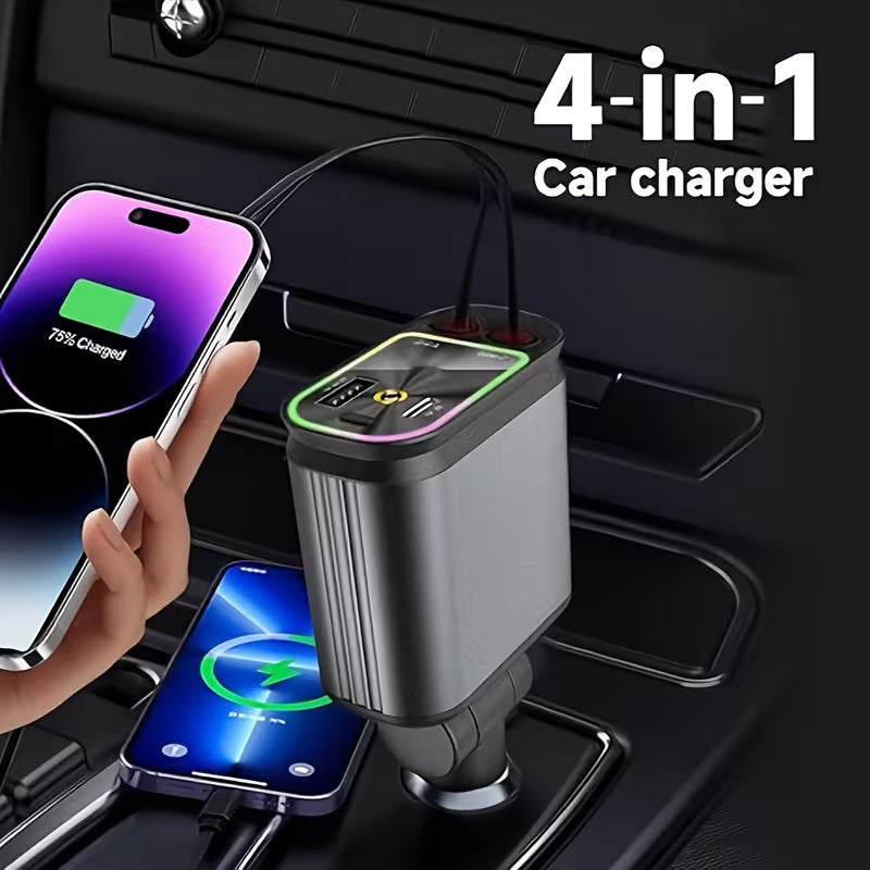 Chargeur de Voiture Rétractable 4-en-1
