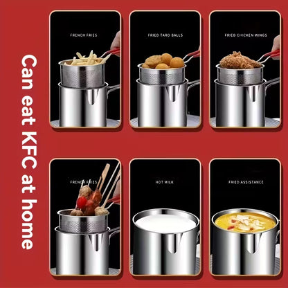 Friteuse en acier inoxydable avec panier.