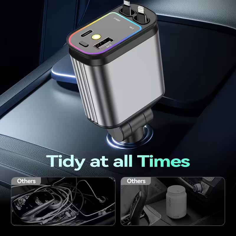 Chargeur de Voiture Rétractable 4-en-1